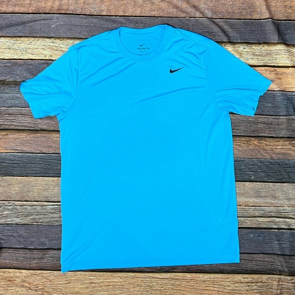 Nike Dri - Fit Blue Athletic Gym Fitness Short Sleeve Shirt - Picture 1 of 4